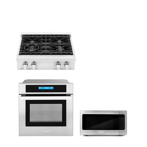 Cosmo 3 Piece Kitchen Appliance Package with 29.8'' Gas Cooktop , Wall